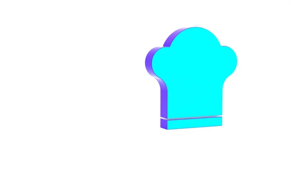 ターコイズシェフの帽子のアイコンは白い背景に隔離されています 料理のシンボル 帽子を焼く 最小限の概念 3Dイラスト3Dレンダリング — ストック写真