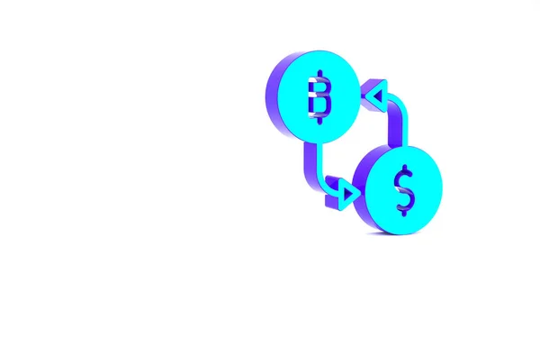 Иконка Бирюзового Криптовалюты Выделена Белом Фоне Значок Обмена Биткойна Доллар — стоковое фото