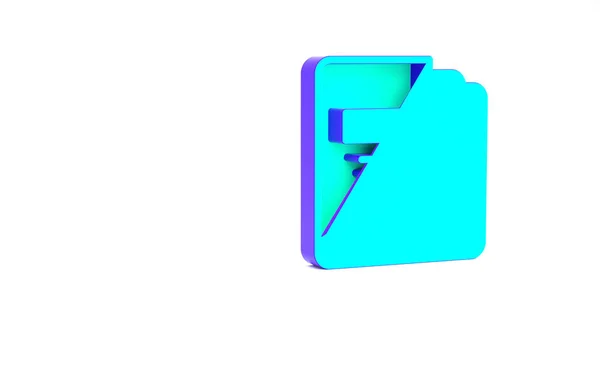 ペーパーとドキュメントのアイコンが白い背景に隔離されたターコイズオフィスフォルダ オフィスのバインダー アーカイブフォルダのサイン 最小限の概念 3Dイラスト3Dレンダリング — ストック写真