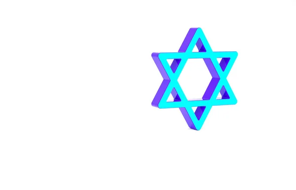 Tyrkysová Hvězda Davidovy Ikony Izolované Bílém Pozadí Židovský Náboženský Symbol — Stock fotografie