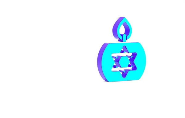 Turquesa Vela Ardiente Candelero Con Estrella David Icono Aislado Sobre — Foto de Stock