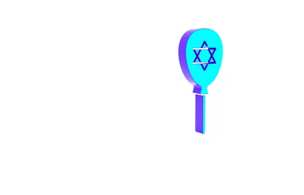 绿松石气球与带与大卫的明星图标孤立在白色背景 有以色列国旗的气球 最低纲领的概念 3D渲染3D插图 — 图库照片