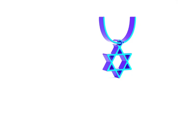 Turquoise Star David Necklace Chain Icon Isolated White Background Jewish — Stock Photo, Image