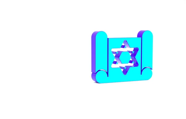 Turquoise Torah Scroll Icon Isolated White Background Jewish Torah Expanded — Stock Photo, Image