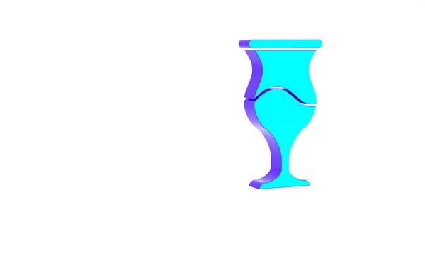 绿松石犹太高脚杯图标孤立在白色背景 给孩子们喝的犹太酒杯给Shabbat的童装杯最低纲领的概念 3D渲染3D插图 — 图库照片