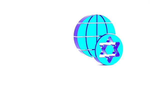 Turkoois World Globe Israël Pictogram Geïsoleerd Witte Achtergrond Minimalisme Concept — Stockfoto