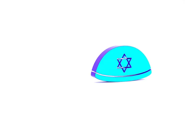 Türkisfarbene Jüdische Kippa Mit Einem Stern David Symbol Isoliert Auf — Stockfoto