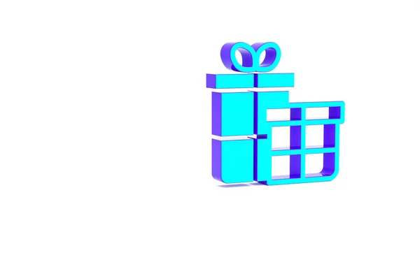 Turquoise Gift Box Icon Isolated White Background Merry Christmas Happy — Stock Photo, Image