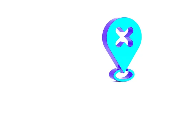 Turquoise Map Pin Cross Mark Icon Isolated White Background 포인터 — 스톡 사진