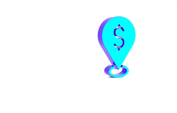 Turquoise Cash Location Pin Icon Isolated White Background Pointer Dollar — Stock Photo, Image