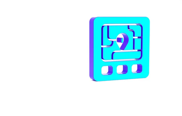 白の背景に分離されたマップアイコンを持つターコイズGpsデバイス 最小限の概念 3Dイラスト3Dレンダリング — ストック写真