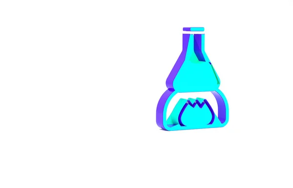 Frasco Tubo Teste Vidro Turquesa Ícone Experimento Aquecedor Fogo Isolado — Fotografia de Stock