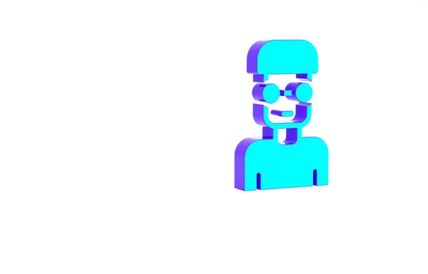 Turquoise Nerd Geek Icon Isolated White Background Minimalism Concept Illustration — Stock Photo, Image