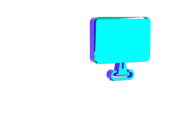 绿松石电脑显示器屏幕图标孤立在白色背景 电子设备 前面的景色最低纲领的概念 3D渲染3D插图 — 图库照片