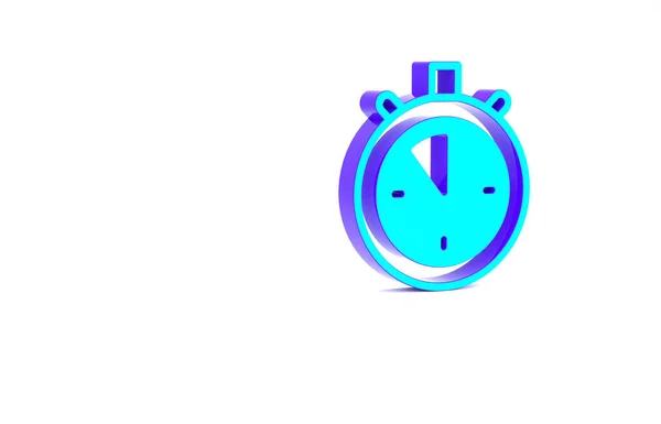 Turkusowa Ikona Stopwatch Odizolowana Białym Tle Znak Czasowy Znak Chronometryczny — Zdjęcie stockowe