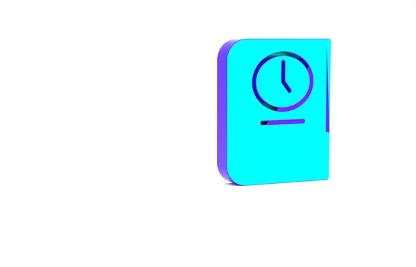 Turquoise Time Book Icon Isolated White Background Minimalism Concept Illustration — Stock Photo, Image