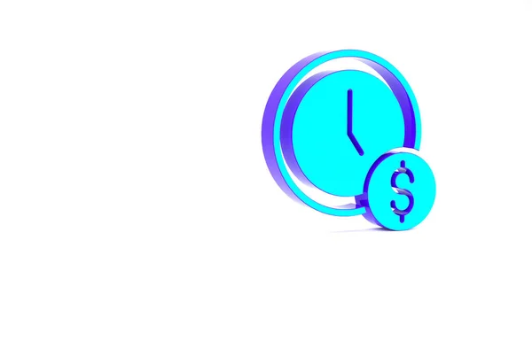 Turquoise Time Money Icon Isolated White Background Money Time Effective — Stock Photo, Image