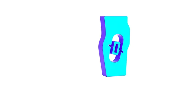 白い背景に隔離された脚のアイコン上のターコイズプラスター 最小限の概念 3Dイラスト3Dレンダリング — ストック写真