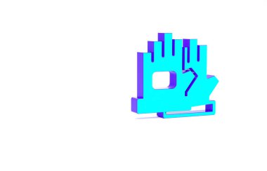 Turkuaz Eldiven simgesi beyaz arkaplanda izole edildi. Olağanüstü bir spor. Spor malzemeleri. Minimalizm kavramı. 3d illüstrasyon 3B canlandırma.