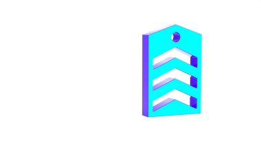 Turkuaz sembol beyaz arka planda izole edildi. Askeri rozet işareti. Minimalizm kavramı. 3d illüstrasyon 3B canlandırma.