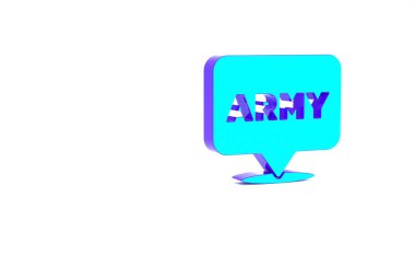 Turkuaz ordu ikonu beyaz arka planda izole edildi. Minimalizm kavramı. 3d illüstrasyon 3B canlandırma.