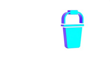 Turkuaz kova simgesi beyaz arkaplanda izole edildi. Minimalizm kavramı. 3d illüstrasyon 3B canlandırma.