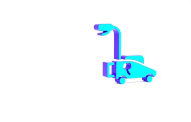 Turkuaz çim biçme makinesi simgesi beyaz arkaplanda izole edildi. Çim biçme makinesi çim biçiyor. Minimalizm kavramı. 3d illüstrasyon 3B canlandırma.