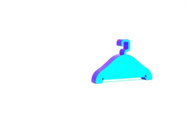 Turkuaz elbise askısı simgesi beyaz arka planda izole edildi. Vestiyer ikonu. Kıyafet servis sembolü. Çamaşır askı tabelası. Minimalizm kavramı. 3d illüstrasyon 3B canlandırma.