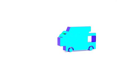 Turkuaz çöp kamyonu simgesi beyaz arka planda izole edildi. Minimalizm kavramı. 3d illüstrasyon 3B canlandırma.