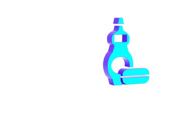 Beyaz arka planda izole edilmiş turkuaz bulaşık deterjanı ikonu. Bulaşık yıkamak için sıvı deterjan. Minimalizm kavramı. 3d illüstrasyon 3B canlandırma.