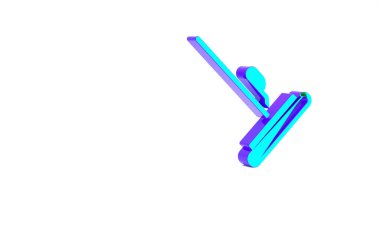 Turkuaz paspas simgesi beyaz arkaplanda izole edildi. Temizlik hizmeti konsepti. Minimalizm kavramı. 3d illüstrasyon 3B canlandırma.