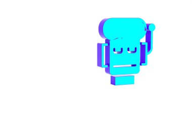 Turkuaz Robot düşük akü şarj ikonu beyaz arka planda izole edildi. Yapay zeka, makine öğrenme, bulut hesaplama. Minimalizm kavramı. 3d illüstrasyon 3B canlandırma.