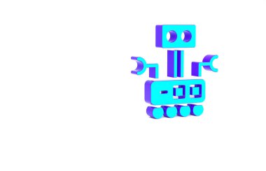 Turkuaz robot simgesi beyaz arkaplanda izole edildi. Yapay zeka, makine öğrenme, bulut hesaplama. Minimalizm kavramı. 3d illüstrasyon 3B canlandırma.