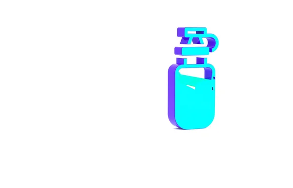Türkisfarbene Sportflasche Mit Wassersymbol Isoliert Auf Weißem Hintergrund Minimalismus Konzept — Stockfoto