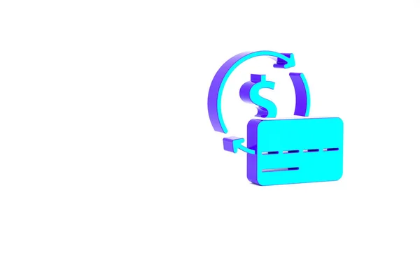 Turquoise Credit Card Icon Isolated White Background Online Payment Cash — Stock Photo, Image