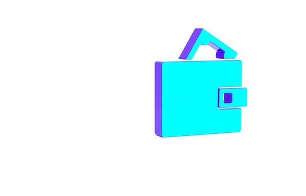 白い背景に孤立紙のお金の現金アイコンをスタックとターコイズ財布 財布のアイコン 現金節約のシンボル 最小限の概念 3Dイラスト3Dレンダリング — ストック写真