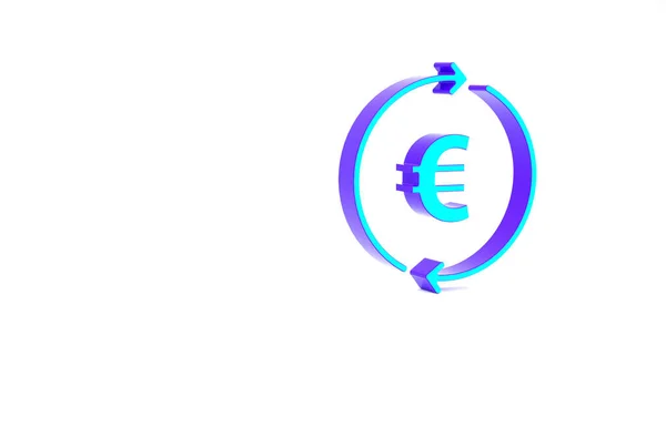 绿松石硬币货币与欧元符号图标隔离在白色背景 银行货币标志 现金符号 最低纲领的概念 3D渲染3D插图 — 图库照片