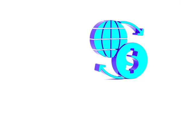 Turquoise Money Exchange Icon Isolated White Background Euro Dollar Cash — Stock Photo, Image