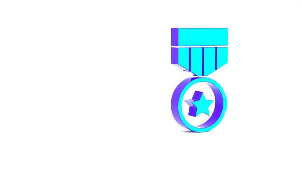 Turquoise Military Reward Medal Icon Isolated White Background Army Sign — Stock Photo, Image