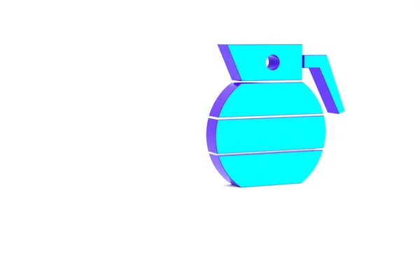 Turquoise Hand Grenade Icon Isolated White Background Bomb Explosion Minimalism — Stock Photo, Image