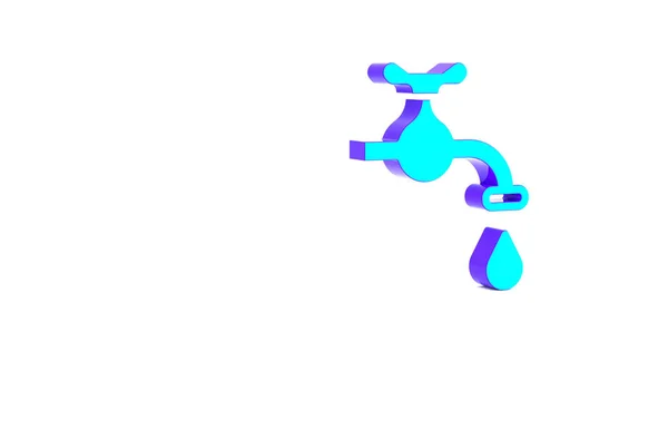 白い背景に孤立した落下する水滴アイコンを持つターコイズウォータータップ 最小限の概念 3Dイラスト3Dレンダリング — ストック写真
