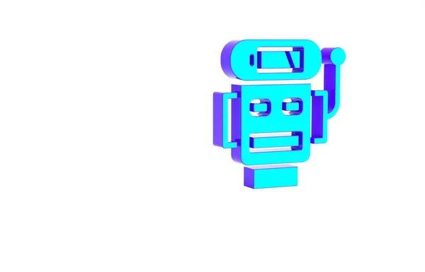 Бірюзовий Робот Ікона Низького Заряду Акумуляторів Ізольована Білому Тлі Штучний — стокове фото