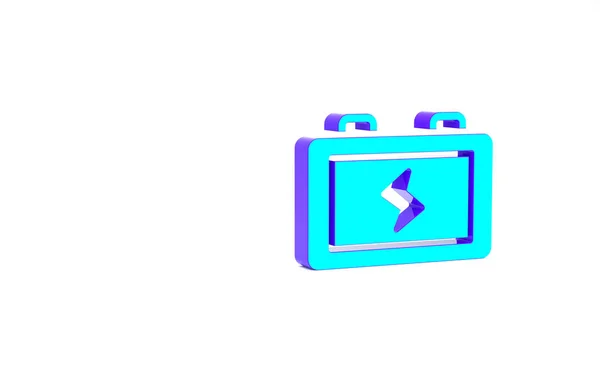 Turkoois Batterij Pictogram Geïsoleerd Witte Achtergrond Bliksemschicht Symbool Minimalisme Concept — Stockfoto