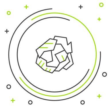 Çizgi buruşmuş kağıt top simgesi beyaz arkaplanda izole edildi. Renkli taslak konsepti. Vektör.