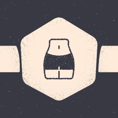 Grunge Woman 'ın belindeki simge gri arka planda izole edilmiş. Tek renkli klasik çizim. Vektör.