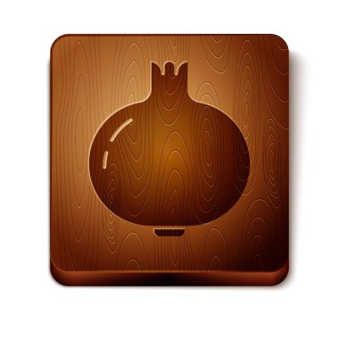 Kahverengi nar ikonu beyaz arkaplanda izole edilmiş. Garnet meyvesi. Tahta kare düğme. Vektör.