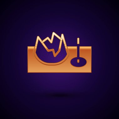 Sokak rampasındaki altın bisiklet simgesi siyah arka planda izole edilmiş. Kaykay parkı. Olağanüstü bir spor. Spor malzemeleri. Vektör.