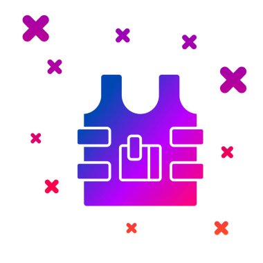 Beyaz arka planda izole edilmiş kurşun ikonundan korunmak için kurşun geçirmez yelek. Vücut zırhı işareti. Askeri kıyafetler. Kademeli rastgele dinamik şekiller. Vektör.