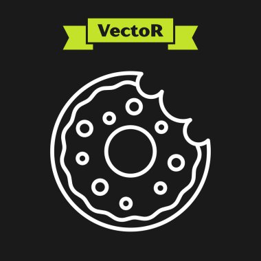 Siyah arka planda izole edilmiş tatlı simgeli beyaz çizgili çörek. Vektör.