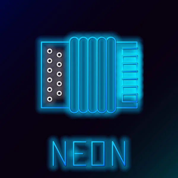 Gloeiende Neon Lijn Muziekinstrument Accordeon Icoon Geïsoleerd Zwarte Achtergrond Klassiek — Stockvector